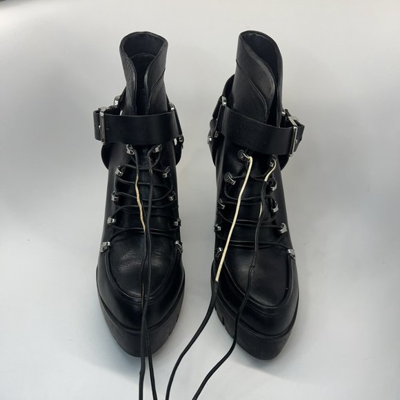 Zara Black Leather Platform Lug Sole Harness Lace Up Ankle Boots EU 39 (US M) - Picture 10 of 10